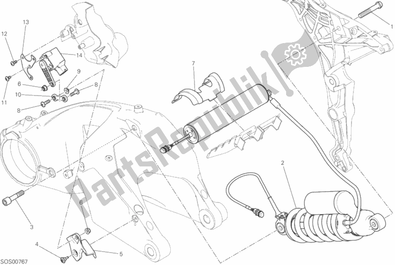 All parts for the Rear Shock Absorber of the Ducati Multistrada 1200 S ABS USA 2017